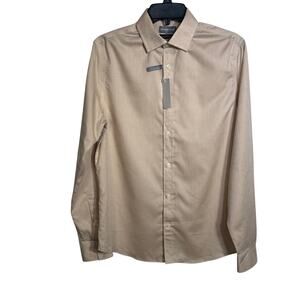 Michael Kors Men's Slim Fit Cotton Linen  Dress Shirt, tan 14"-14.5 32-33 $90